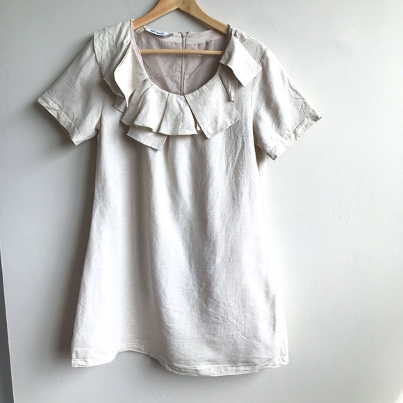 Le Blanc Dresses & Skirts - LINEN Collared Mini Dress with Short Sleeves - Size Small
